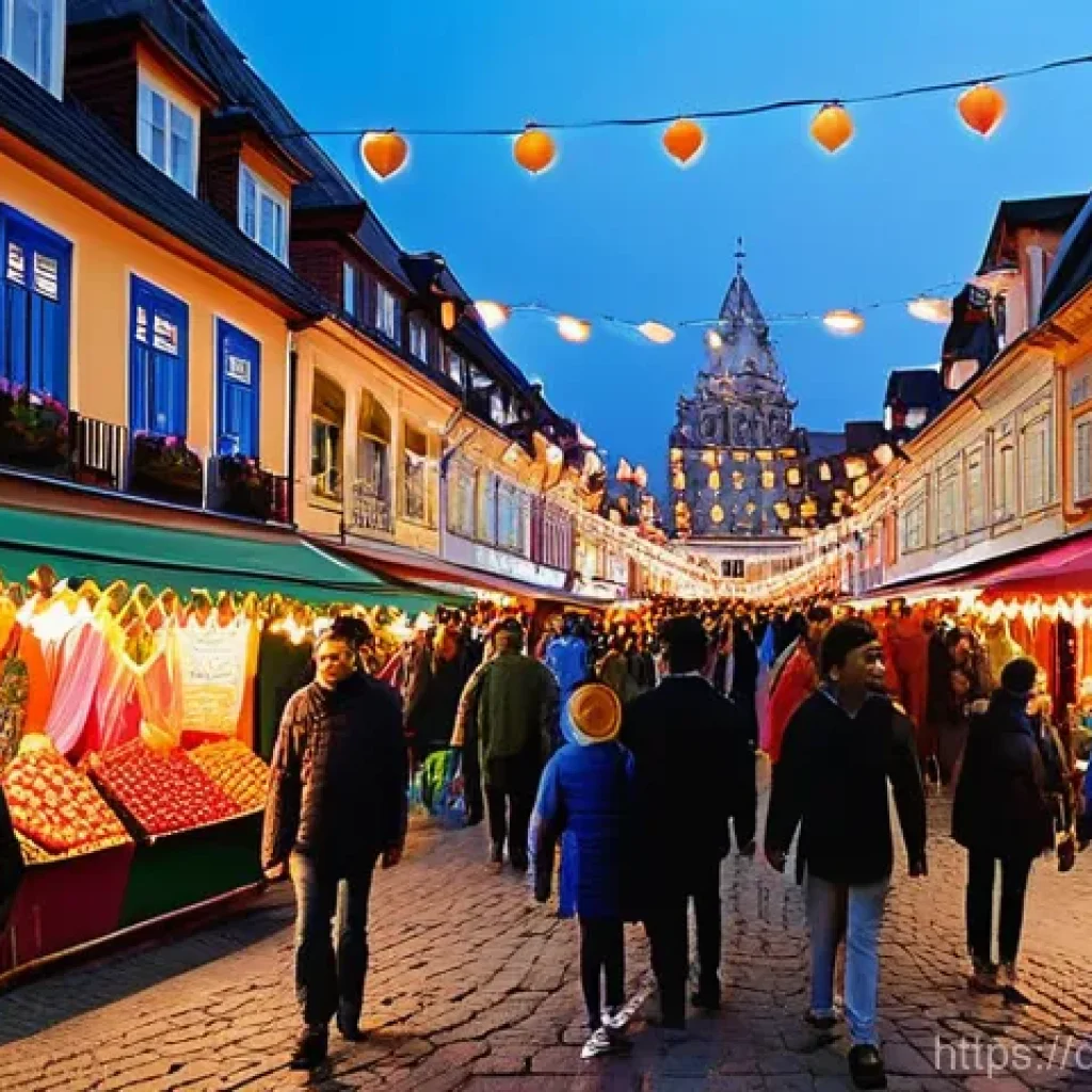 디왈리 축제 힌두교 문화 영향 - **A joyful Diwali street festival in a German city.**
    "A vibrant and bustling street scene in a ...