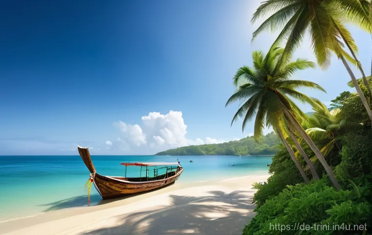 트리니다드 토바고 해변 추천 - **Prompt:** "A breathtaking, secluded beach on Tobago, reminiscent of Pirate's Bay or Charlotteville...