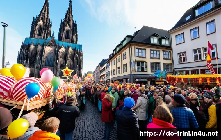 카르니발 축제 일정 및 준비법 - **Vibrant Rosenmontag Parade in Cologne**
    A wide-angle shot capturing the bustling energy of a R...