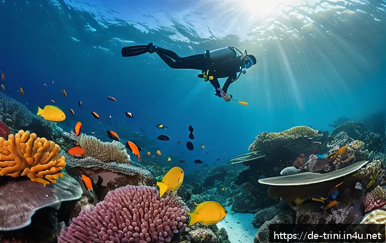 트리니다드 토바고 다이빙 추천 지역 - A vibrant underwater scene at Buccoo Reef, Trinidad and Tobago, showcasing a colorful coral reef tee...