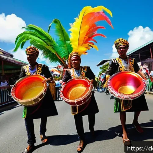 트리니다드 토바고에서 외국인으로 생활하기 - A vibrant street scene in Port of Spain during Carnival, showing diverse people of various ages joyf...